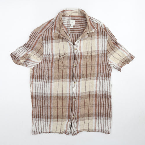 River Island Mens Beige Check Cotton Button-Up Size S Collared Button