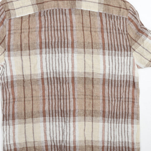 River Island Mens Beige Check Cotton Button-Up Size S Collared Button