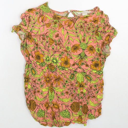 H&M Womens Multicoloured Floral Viscose Basic T-Shirt Size 6 Round Neck