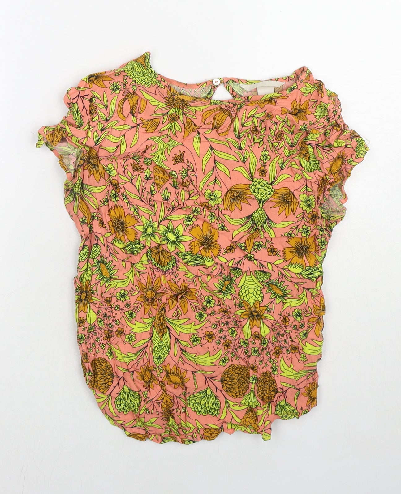 H&M Womens Multicoloured Floral Viscose Basic T-Shirt Size 6 Round Neck