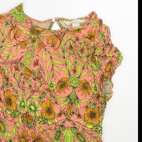 H&M Womens Multicoloured Floral Viscose Basic T-Shirt Size 6 Round Neck