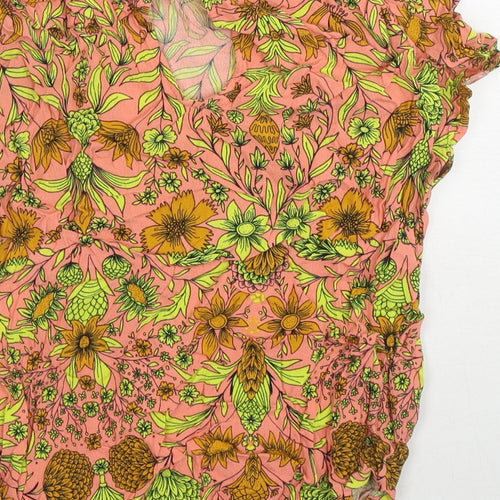 H&M Womens Multicoloured Floral Viscose Basic T-Shirt Size 6 Round Neck