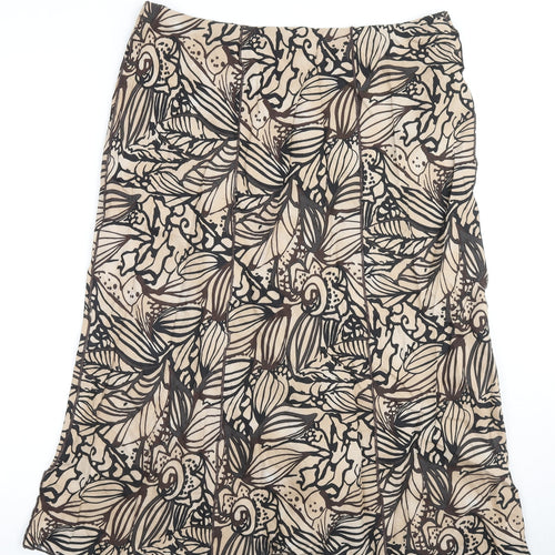 Marks and Spencer Womens Brown Geometric Ramie A-Line Skirt Size 14