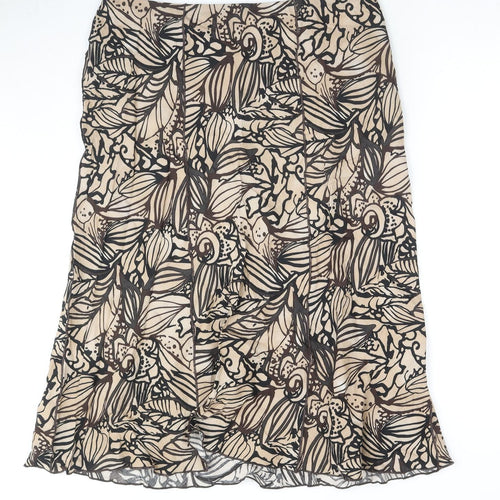 Marks and Spencer Womens Brown Geometric Ramie A-Line Skirt Size 14