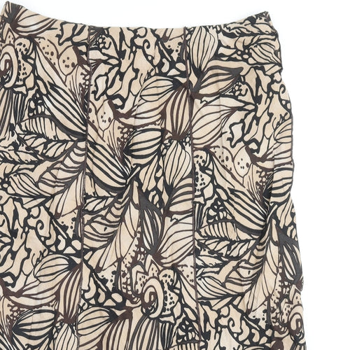 Marks and Spencer Womens Brown Geometric Ramie A-Line Skirt Size 14