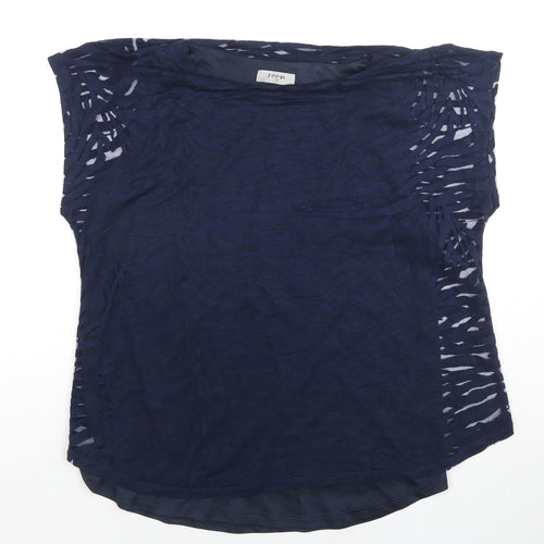 Soon Womens Blue Animal Print Viscose Basic Blouse Size 14 Round Neck