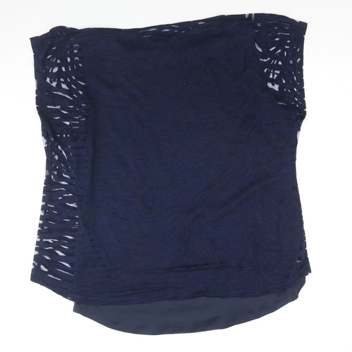 Soon Womens Blue Animal Print Viscose Basic Blouse Size 14 Round Neck