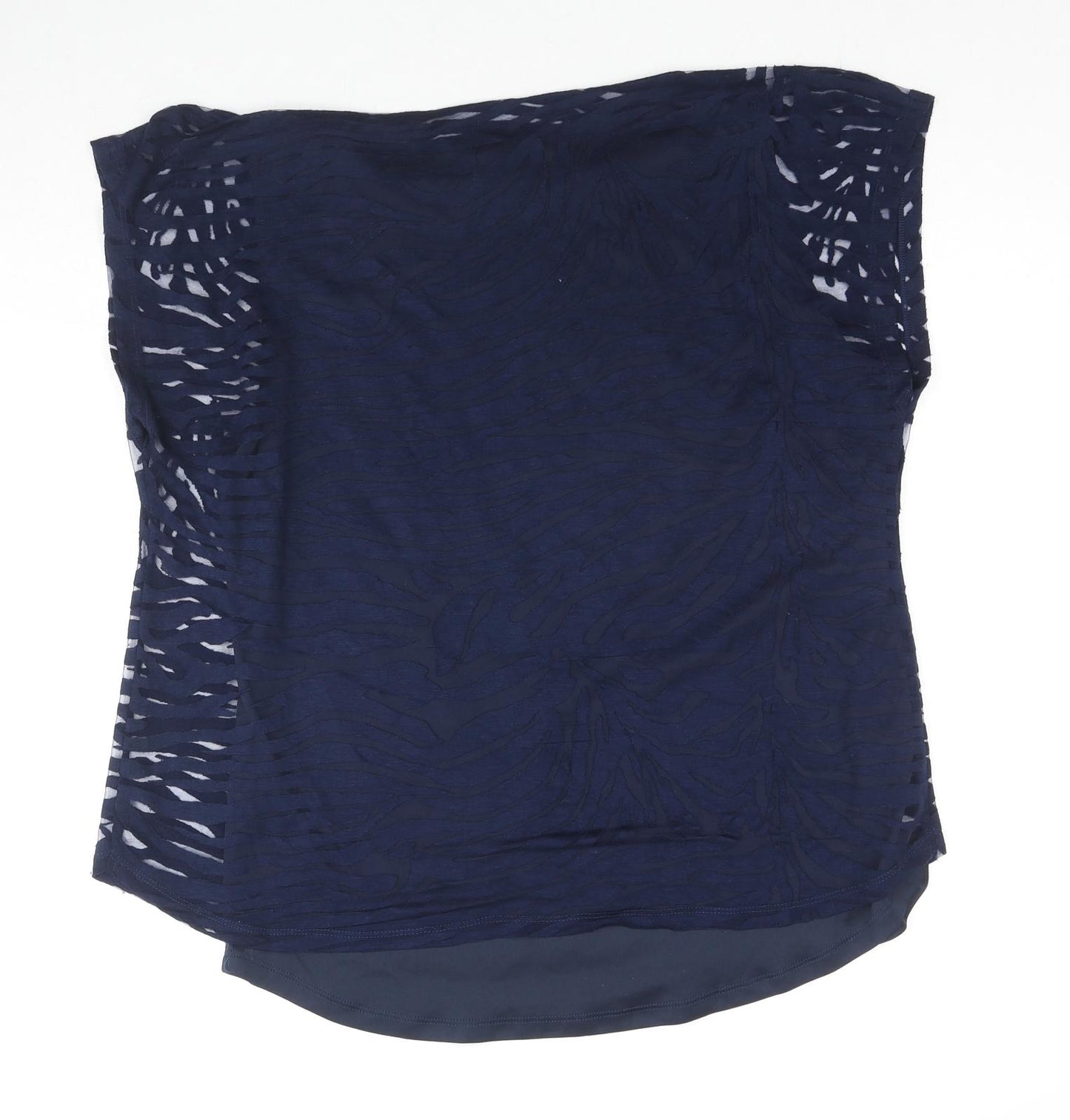 Soon Womens Blue Animal Print Viscose Basic Blouse Size 14 Round Neck
