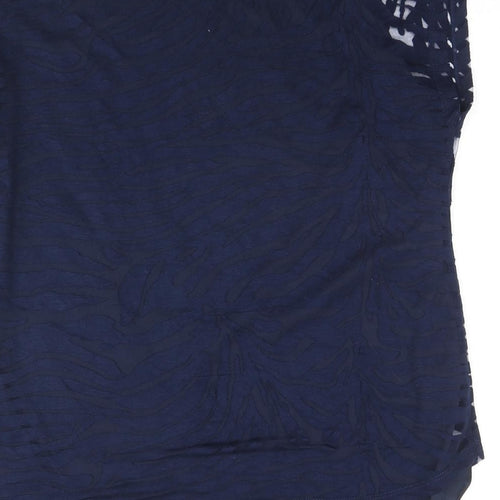 Soon Womens Blue Animal Print Viscose Basic Blouse Size 14 Round Neck