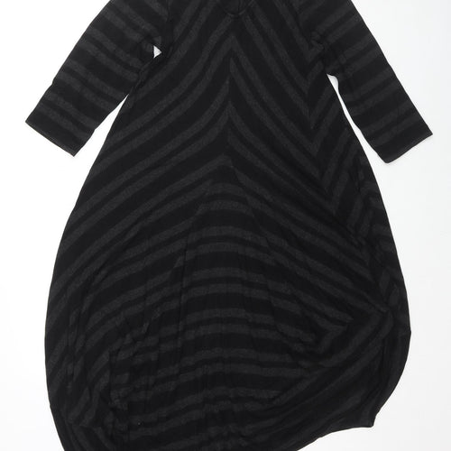 Sahara Womens Black Geometric Viscose Jumper Dress Size S V-Neck Pullover