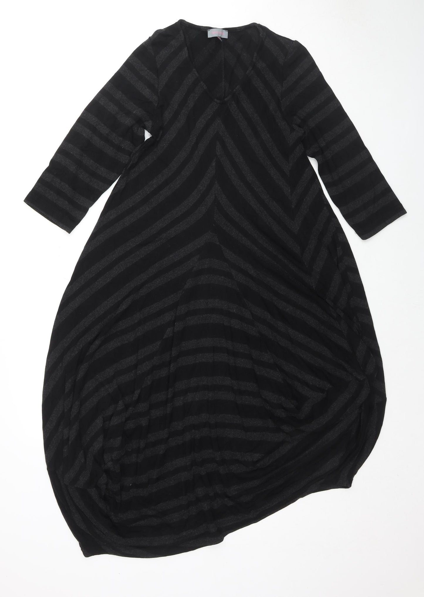 Sahara Womens Black Geometric Viscose Jumper Dress Size S V-Neck Pullover