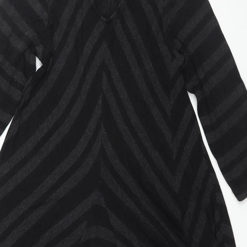 Sahara Womens Black Geometric Viscose Jumper Dress Size S V-Neck Pullover