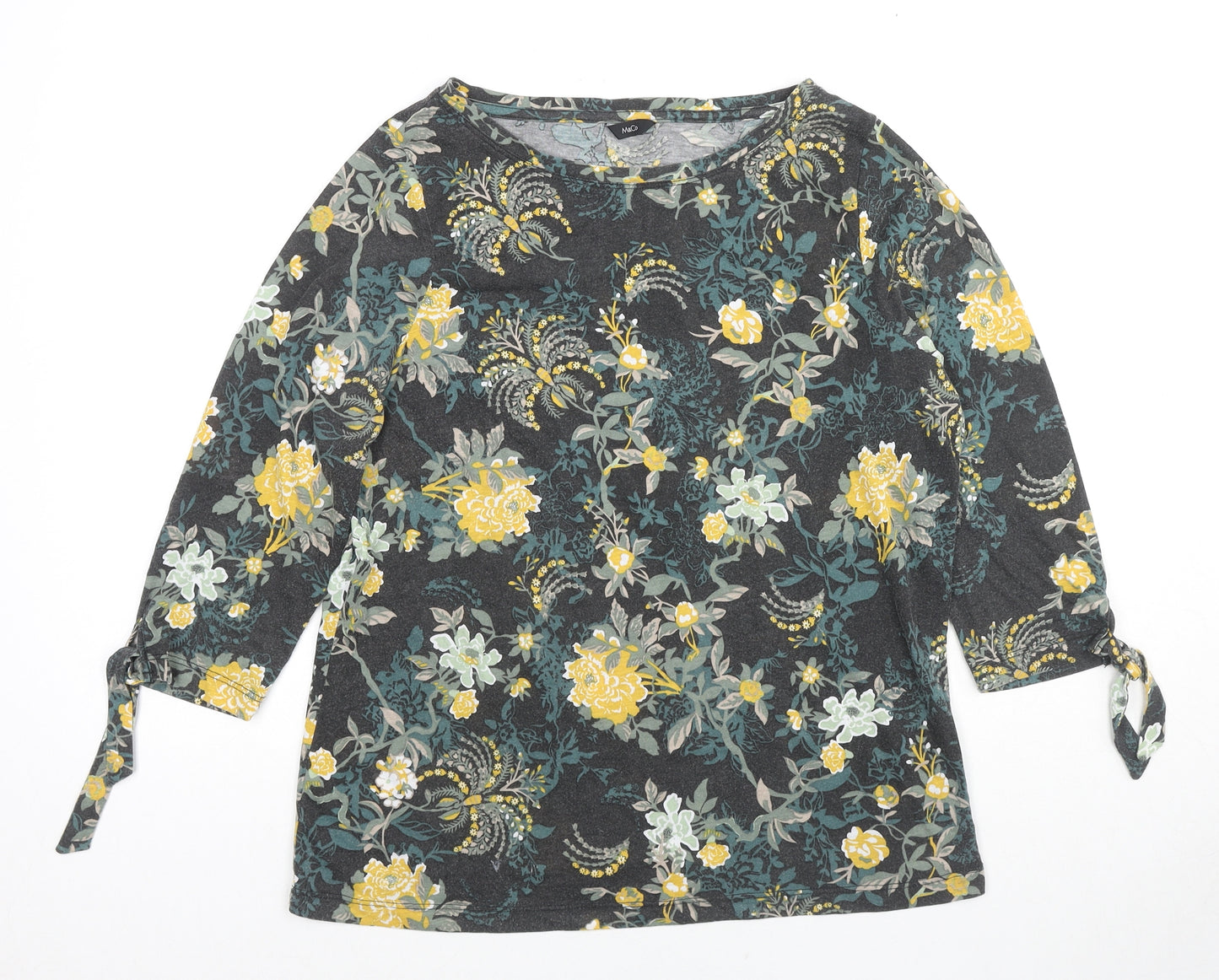 M&Co Womens Multicoloured Floral Polyester Basic T-Shirt Size 14 Round Neck