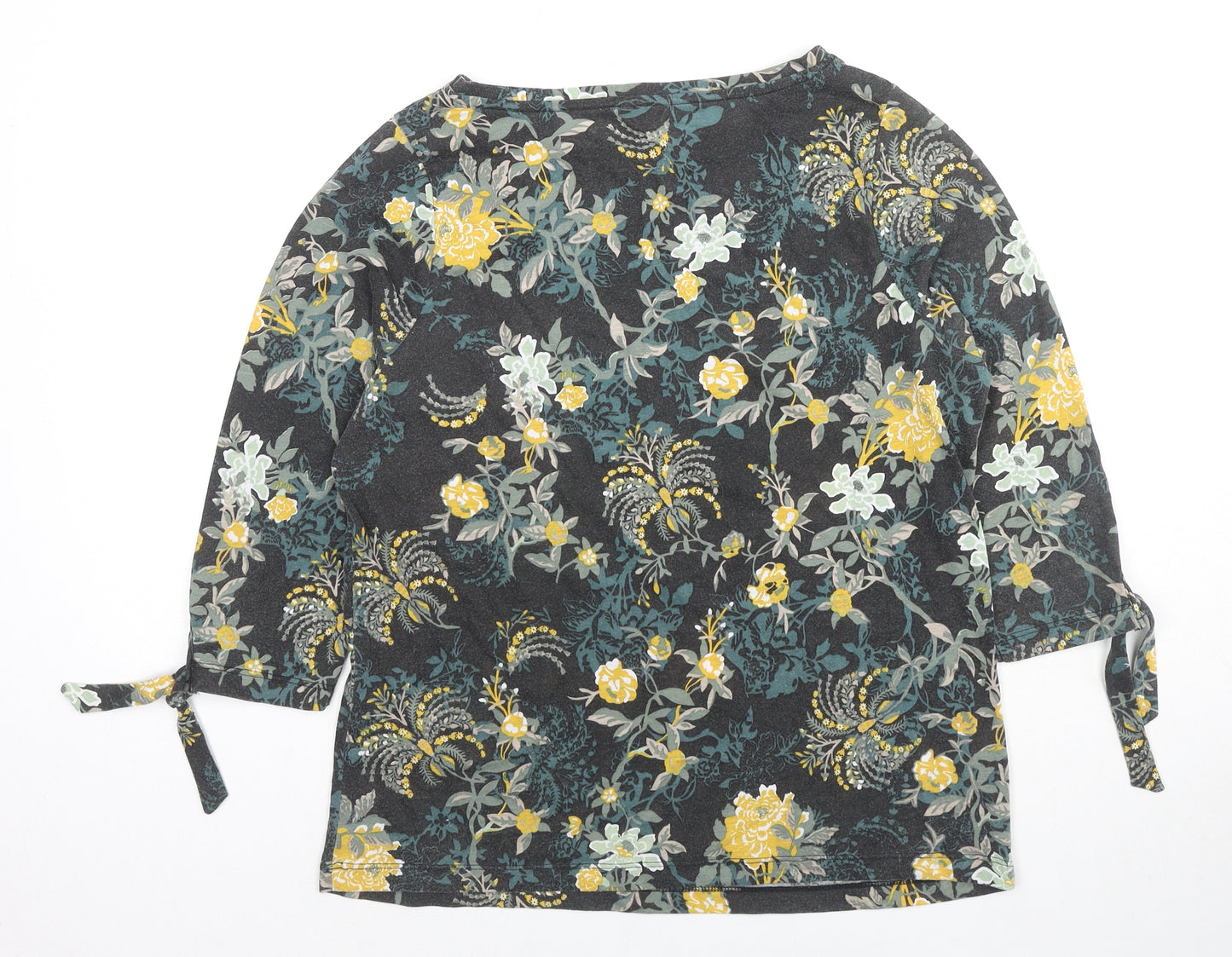 M&Co Womens Multicoloured Floral Polyester Basic T-Shirt Size 14 Round Neck
