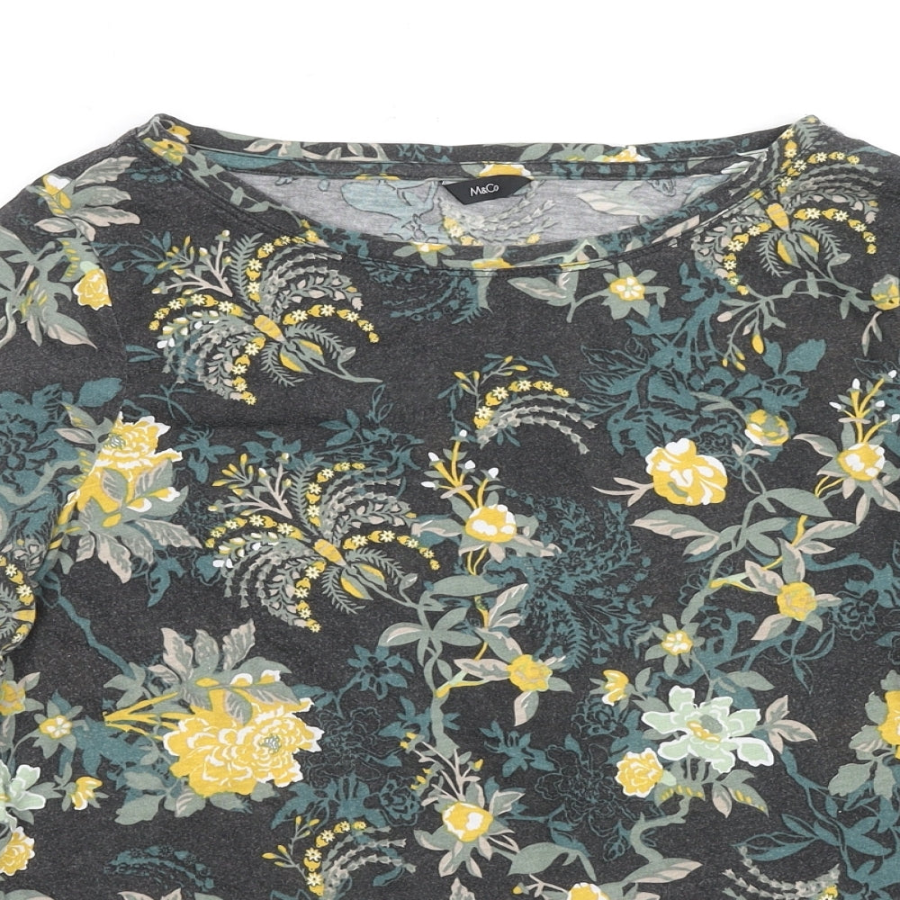 M&Co Womens Multicoloured Floral Polyester Basic T-Shirt Size 14 Round Neck