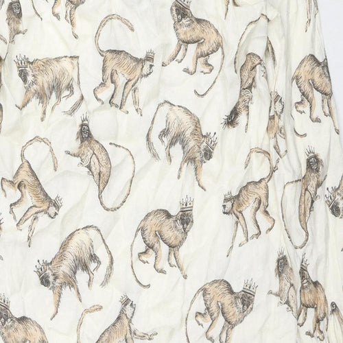 H&M Womens Beige Animal Print Viscose Tunic Button-Up Size 4 Collared - Monkey King