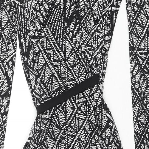Marks and Spencer Womens Black Geometric Polyester Wrap Dress Size 10 V-Neck Pullover
