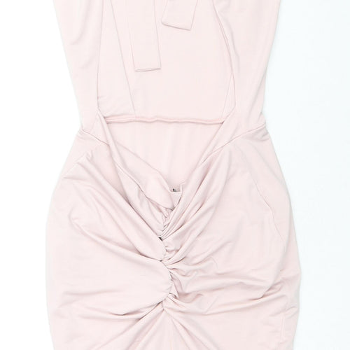 Saint Genies Womens Pink Polyester Bodycon Size 10 Square Neck Tie - Strapless