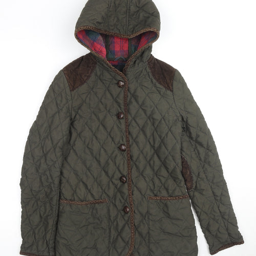ASOS Womens Green Quilted Coat Size 6 Button
