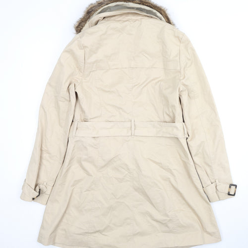 A&G Womens Beige Trench Coat Coat Size S Button - Faux Fur Trim