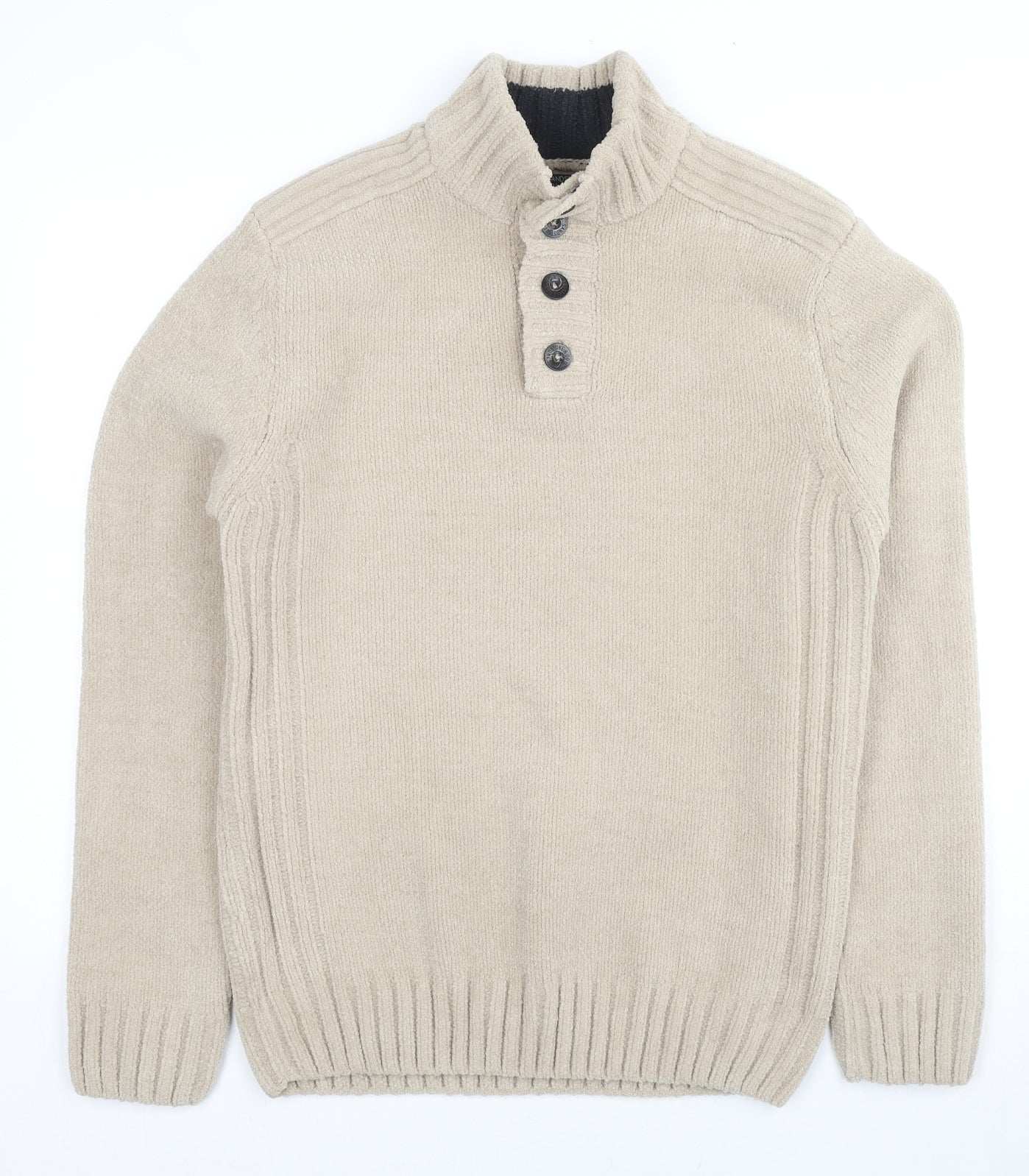 M&Co Mens Beige Collared Polyester Henley Jumper Size S Long Sleeve