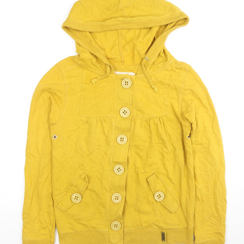 River Island Womens Yellow Cotton Pullover Hoodie Size 10 Button - Button Up