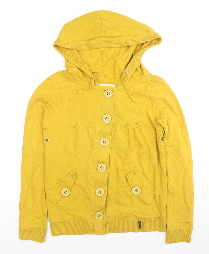River Island Womens Yellow Cotton Pullover Hoodie Size 10 Button - Button Up