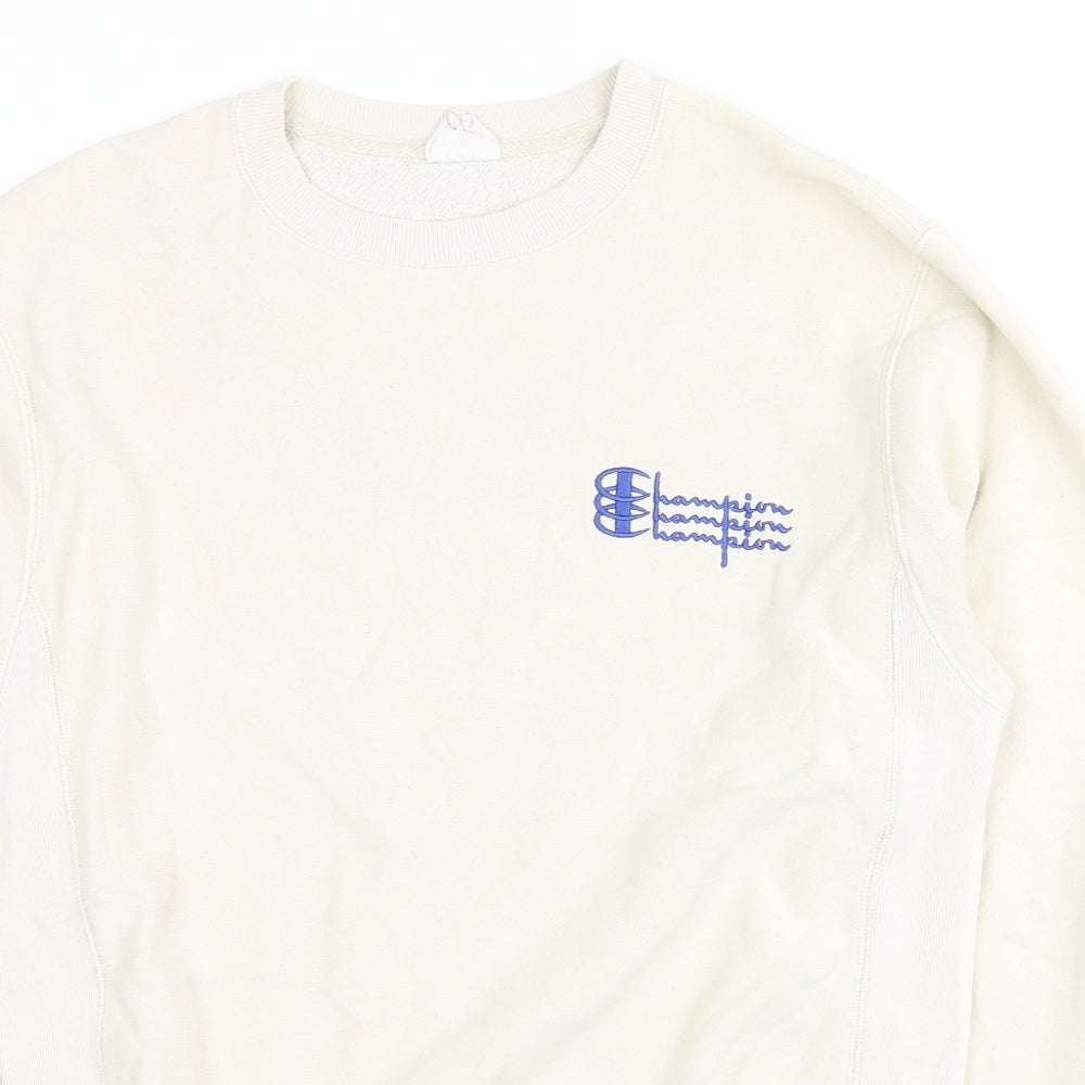 Champion Mens Beige Cotton Pullover Sweatshirt Size S - Logo