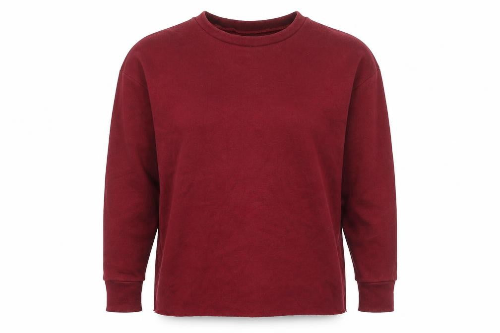 Front view of Lotd women’s red cotton pullover sweatshirt, size S, pullover - cut out back detail