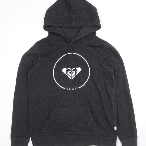 ROXY Womens Grey Cotton Pullover Hoodie Size L Pullover - Logo