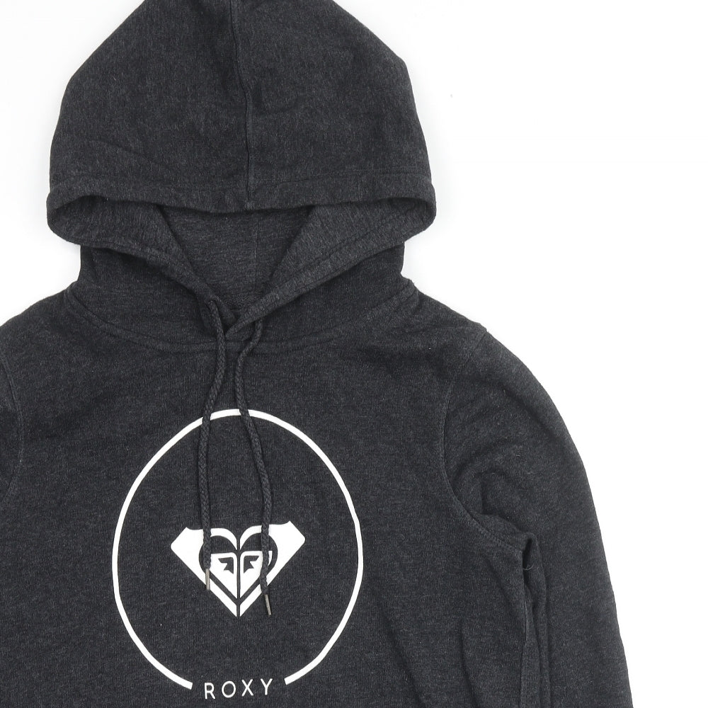 ROXY Womens Grey Cotton Pullover Hoodie Size L Pullover - Logo