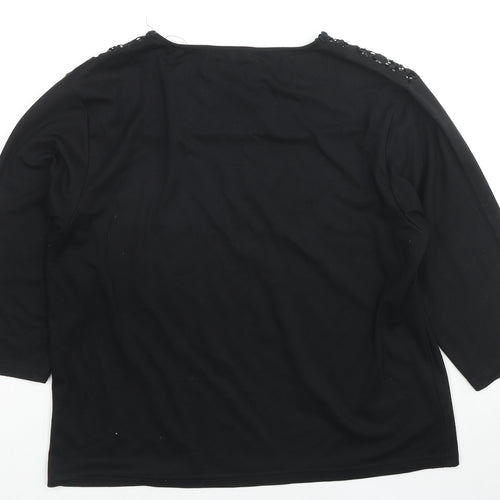 Poppy Womens Black Polyester Basic T-Shirt Size 10 Round Neck - Lace detail