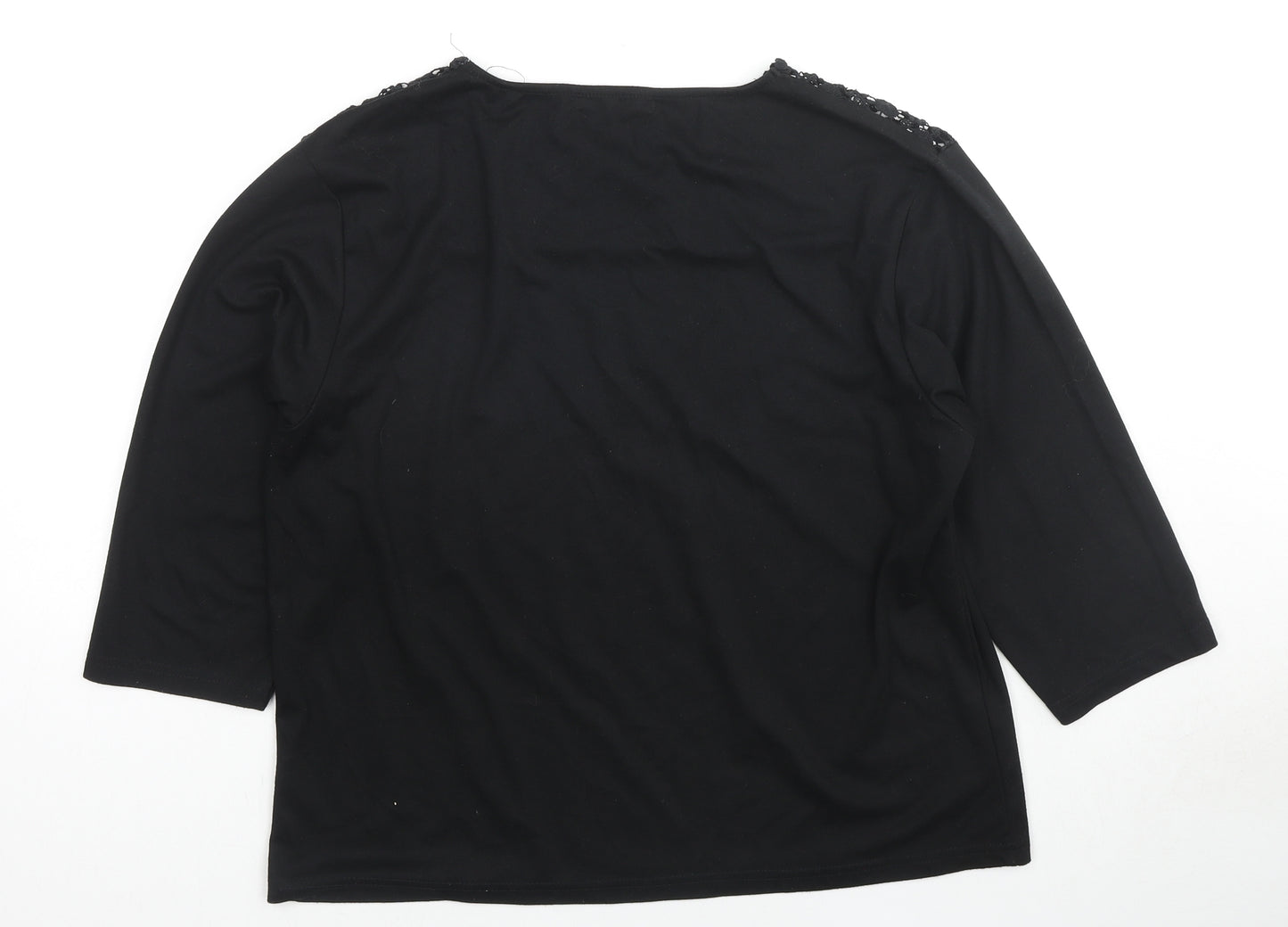 Poppy Womens Black Polyester Basic T-Shirt Size 10 Round Neck - Lace detail