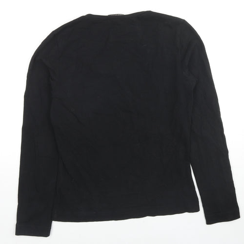 Airfield Womens Black Cotton Basic Blouse Size 12 Scoop Neck - Jeweled Detail