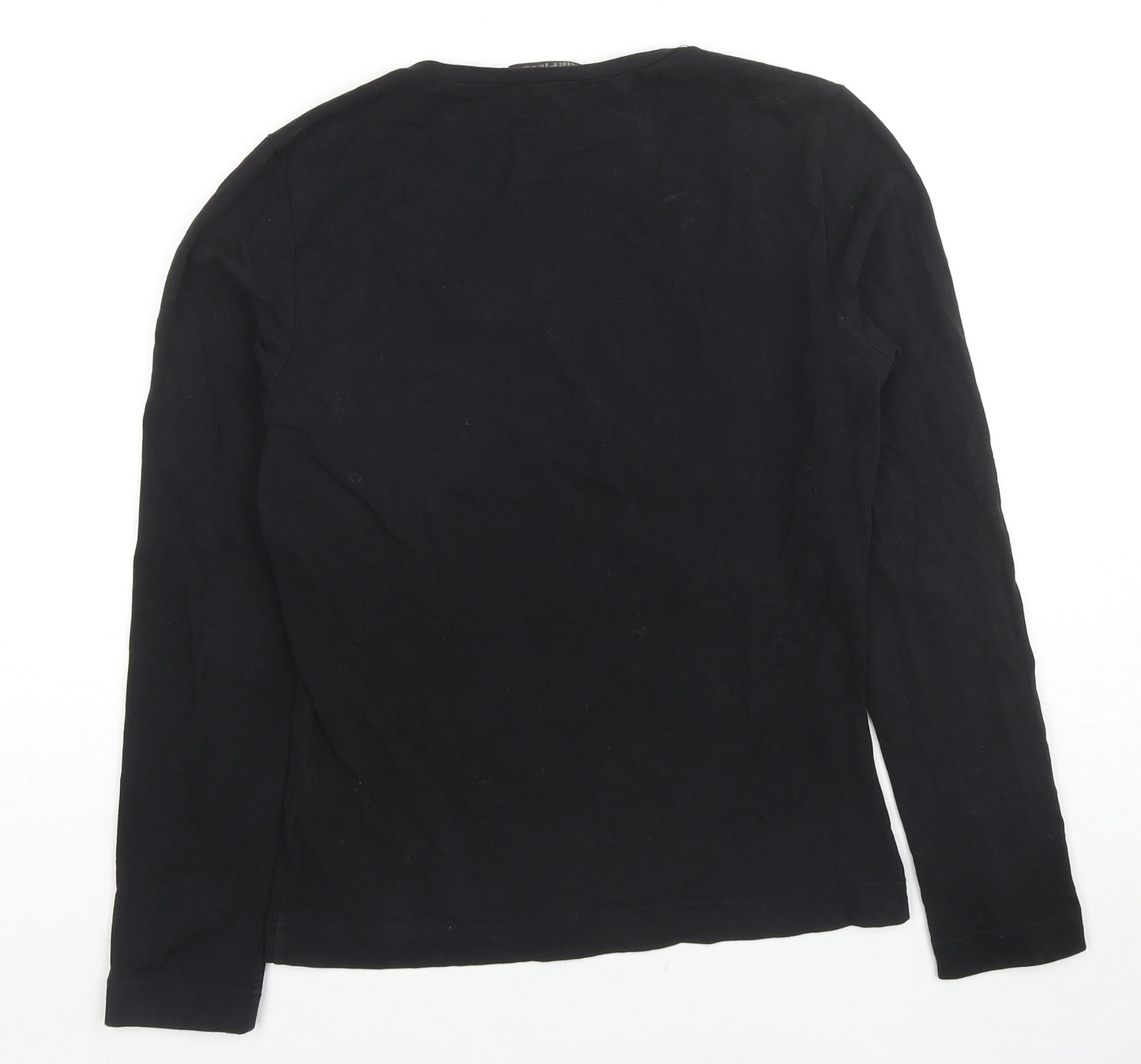 Airfield Womens Black Cotton Basic Blouse Size 12 Scoop Neck - Jeweled Detail