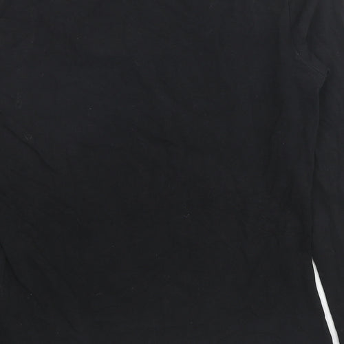 Airfield Womens Black Cotton Basic Blouse Size 12 Scoop Neck - Jeweled Detail