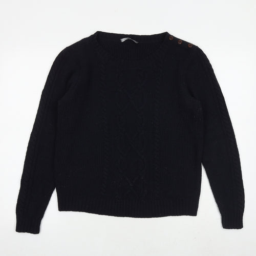 Laura Ashley Womens Black Round Neck Wool Pullover Jumper Size 14