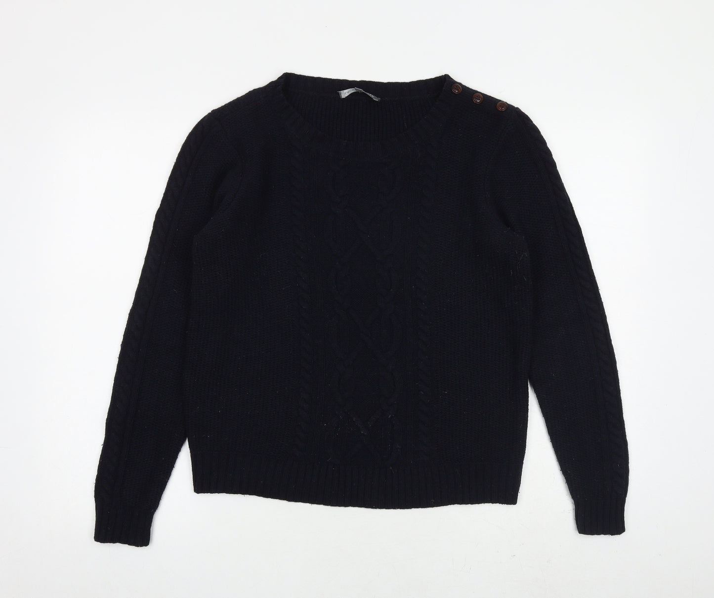 Laura Ashley Womens Black Round Neck Wool Pullover Jumper Size 14