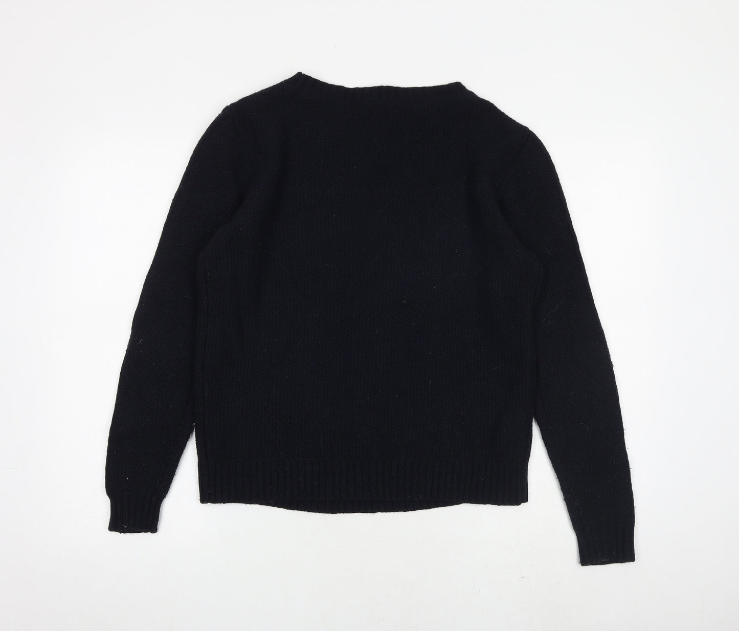 Laura Ashley Womens Black Round Neck Wool Pullover Jumper Size 14