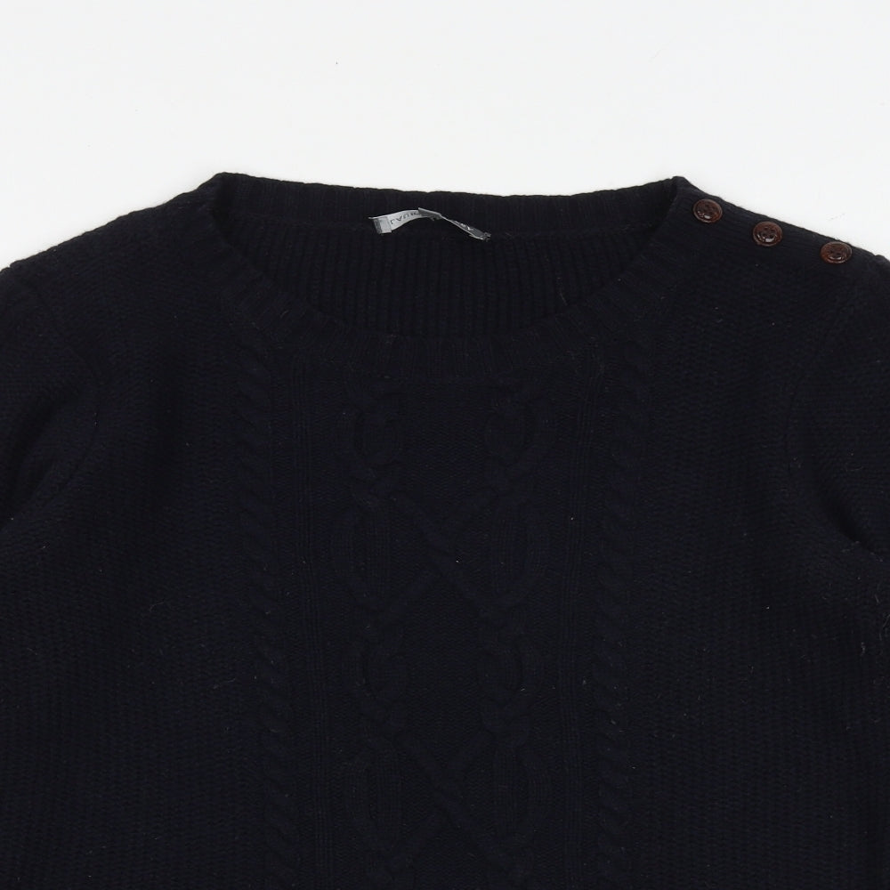 Laura Ashley Womens Black Round Neck Wool Pullover Jumper Size 14