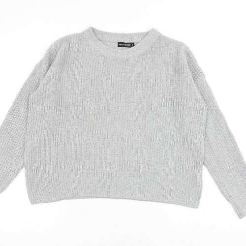 PRETTYLITTLETHING Womens Grey Round Neck Acrylic Pullover Jumper Size S