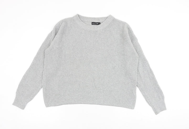 PRETTYLITTLETHING Womens Grey Round Neck Acrylic Pullover Jumper Size S