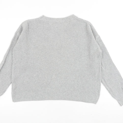 PRETTYLITTLETHING Womens Grey Round Neck Acrylic Pullover Jumper Size S
