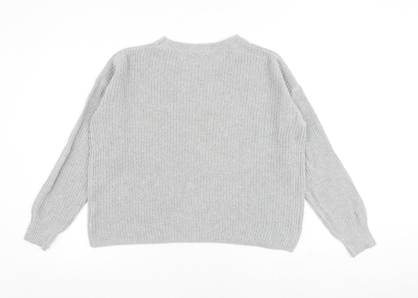 PRETTYLITTLETHING Womens Grey Round Neck Acrylic Pullover Jumper Size S