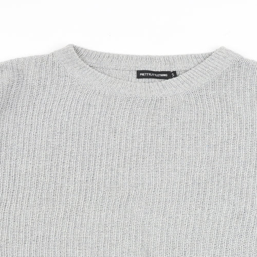 PRETTYLITTLETHING Womens Grey Round Neck Acrylic Pullover Jumper Size S