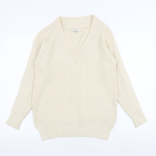 NEXT Womens Beige V-Neck Viscose Pullover Jumper Size XS