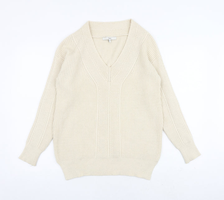 NEXT Womens Beige V-Neck Viscose Pullover Jumper Size XS
