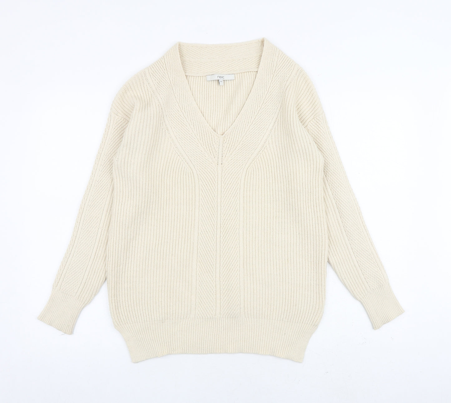 NEXT Womens Beige V-Neck Viscose Pullover Jumper Size XS