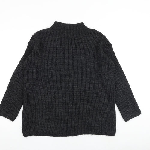 Limited Collection Womens Grey Mock Neck Acrylic Pullover Jumper Size S