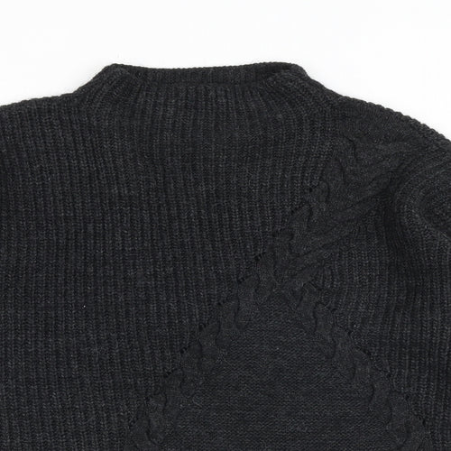 Limited Collection Womens Grey Mock Neck Acrylic Pullover Jumper Size S